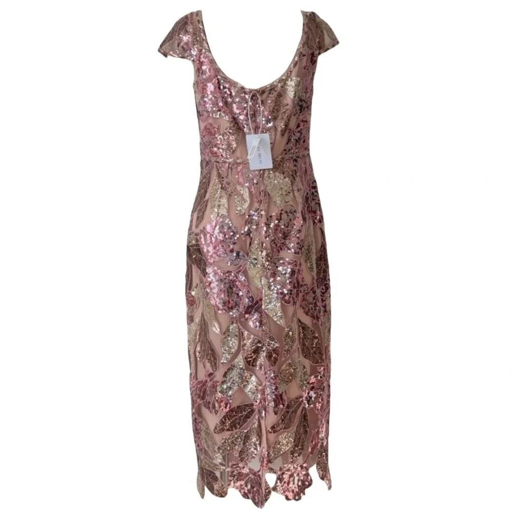 Marchesa Notte Floral Sequin Embellished Tulle Midi Dress NWT Size 16 - Picture 10 of 12